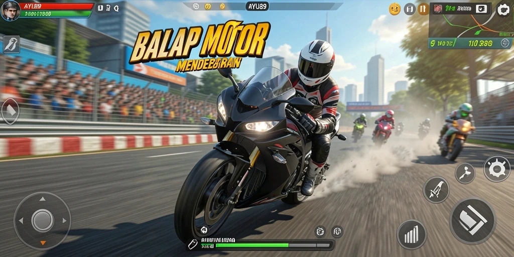 Tangkapan layar menampilkan keseruan balapan motor di AYU89.