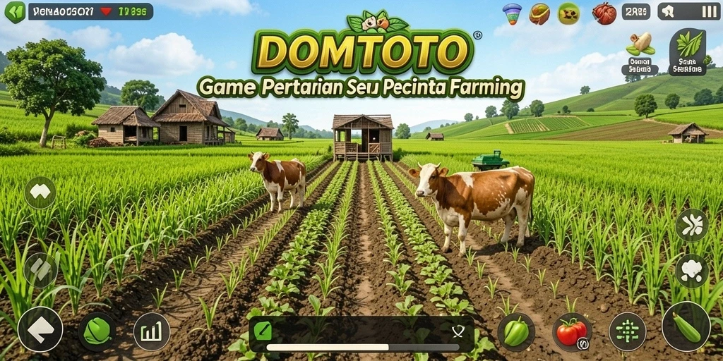 Screenshot DOMTOTO menunjukkan aktivitas seru bertani dengan grafis yang menarik.