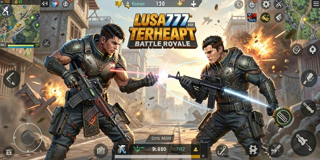 Gameplay intens LUSA777 dalam pertempuran Battle Royale.