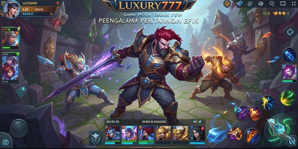 Tangkapan layar gameplay LUXURY777 menampilkan pertarungan seru antar tim di arena.