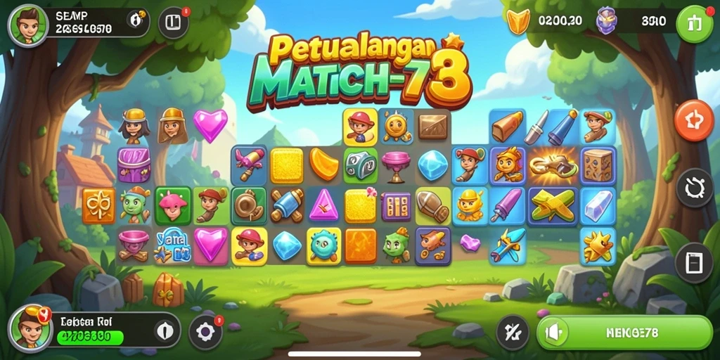 Tampilan gameplay seru di MENYALA78 dengan tantangan Match-3.