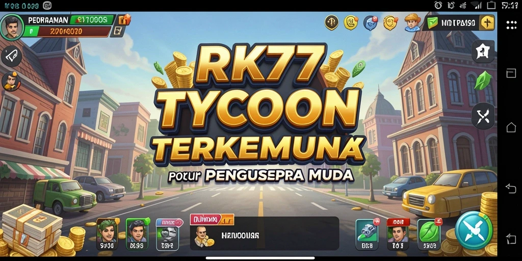 Tampilan screenshot utama RK77 menampilkan momen seru gameplay Tycoon.