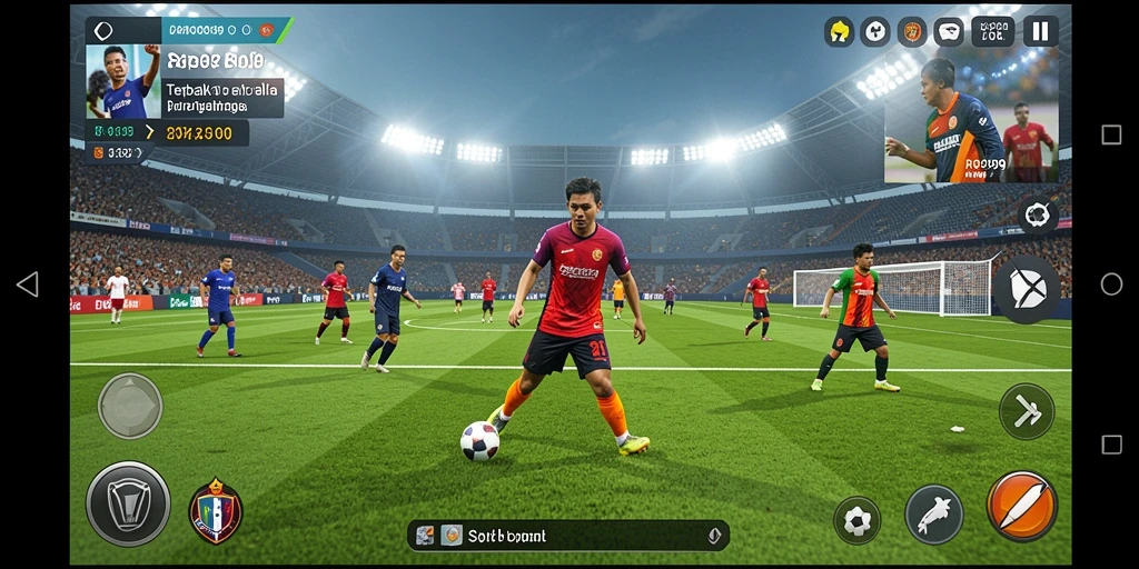 Tampilan gameplay seru di RR999 dengan aksi sepak bola mendebarkan.