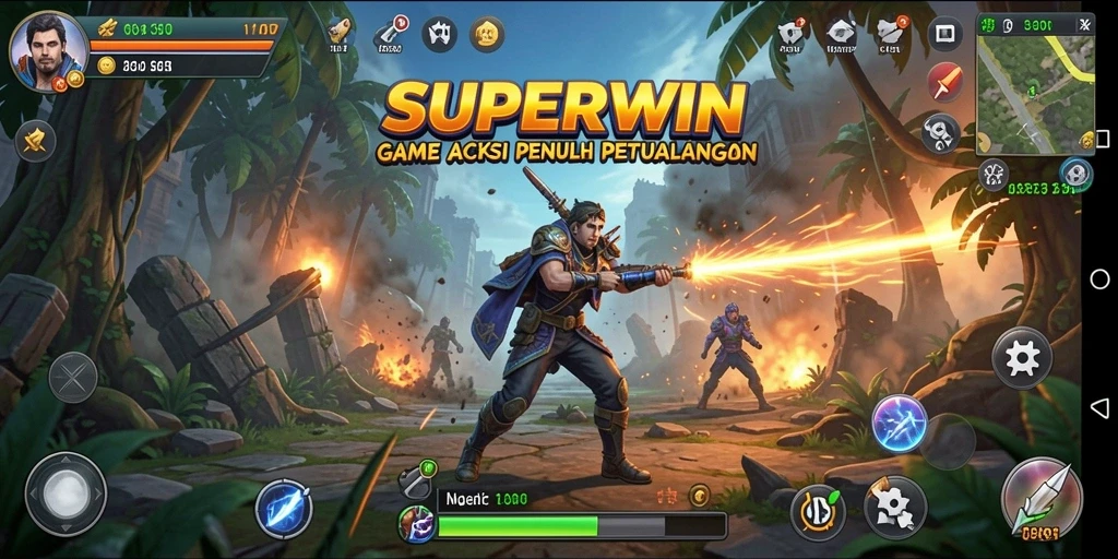 Tangkapan layar utama SUPERWIN yang menunjukkan gameplay seru dalam aksi.