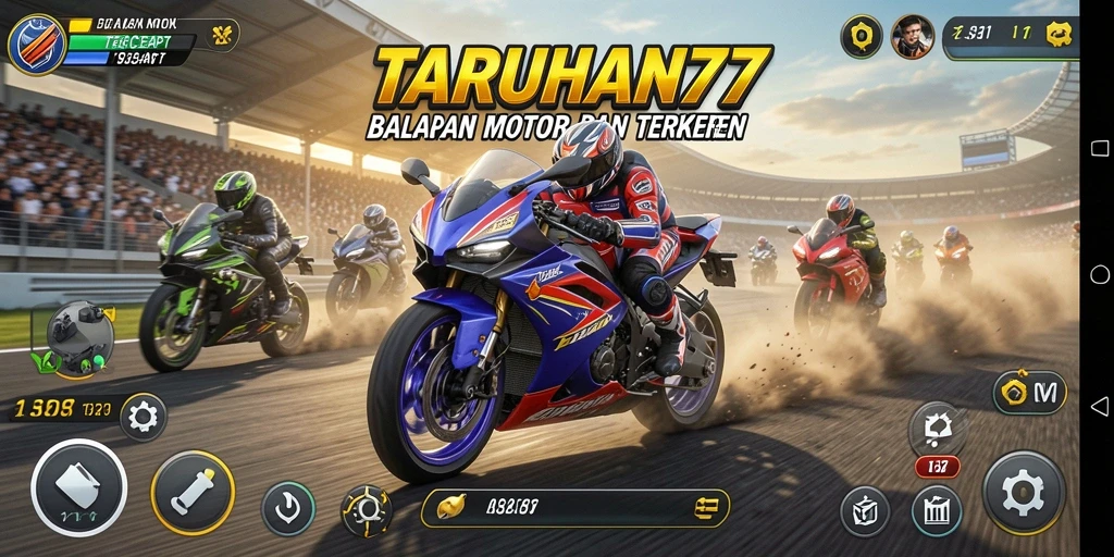 Screenshot TARUHAN77 menampilkan aksi balapan motor yang mendebarkan.