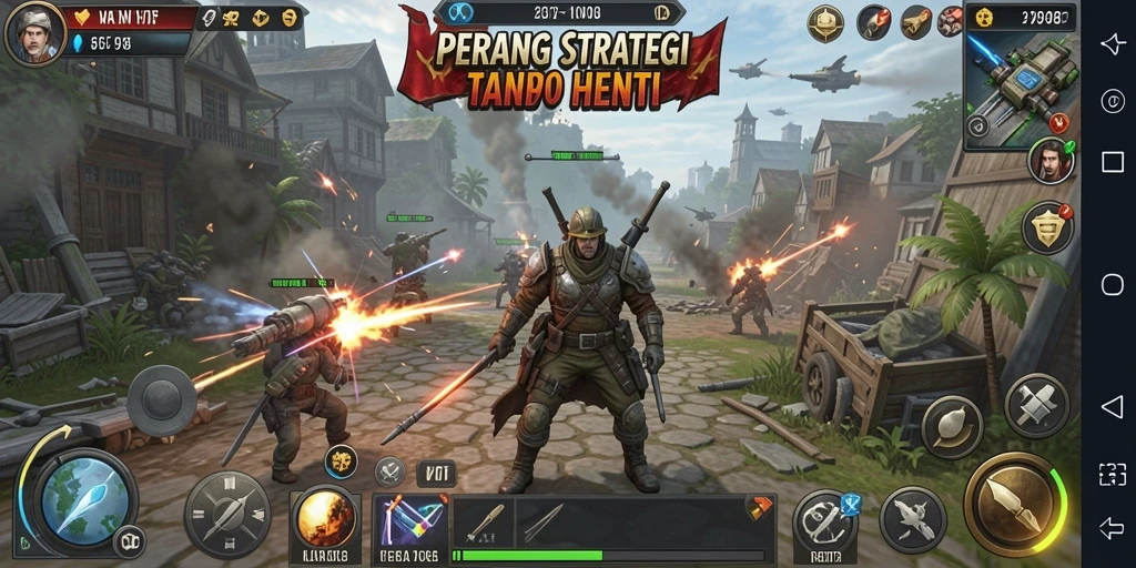 Screenshot V98 menampilkan gameplay strategi yang mendebarkan.