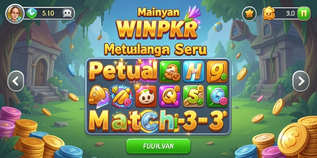 Screenshot gameplay WINPKR yang menunjukkan aksi mencocokkan permata.