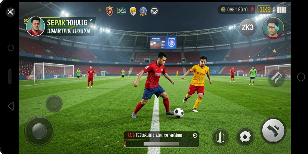 Tampilan gameplay ZK3 dengan aksi seru di lapangan sepak bola.